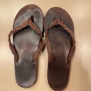 Rainbows brown braided flip flop